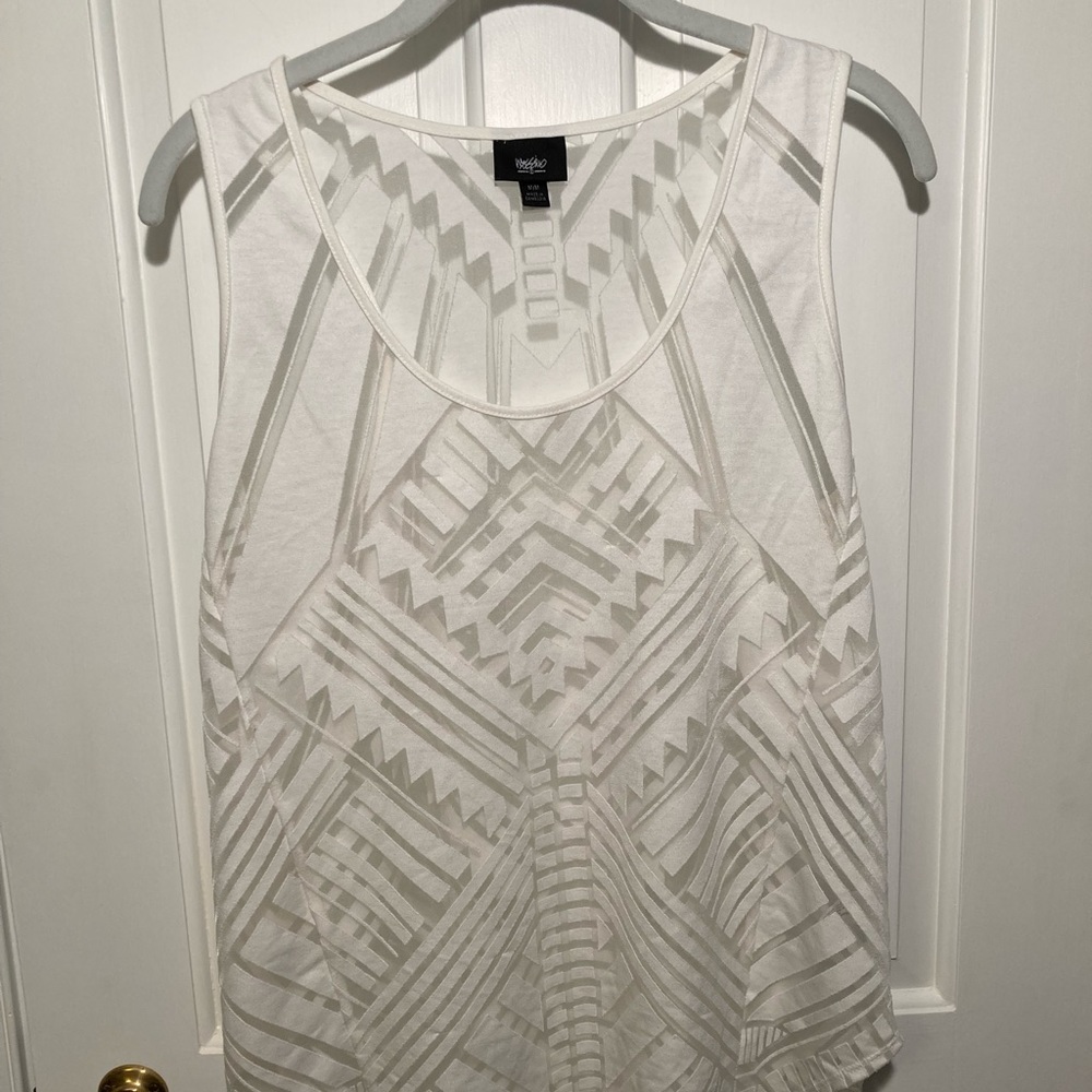 Mossimo Medium White Tank Top Shirt Geometric Aztec Pattern See Through Stripe - Picture 1 of 11